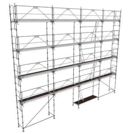 Echafaudage ACIER fixe R200 PROGRESS MEDIUM 128m2 avec garde-corps FUSIO + planchers alu/bois + plinthes - TUBESCA - 0P000964