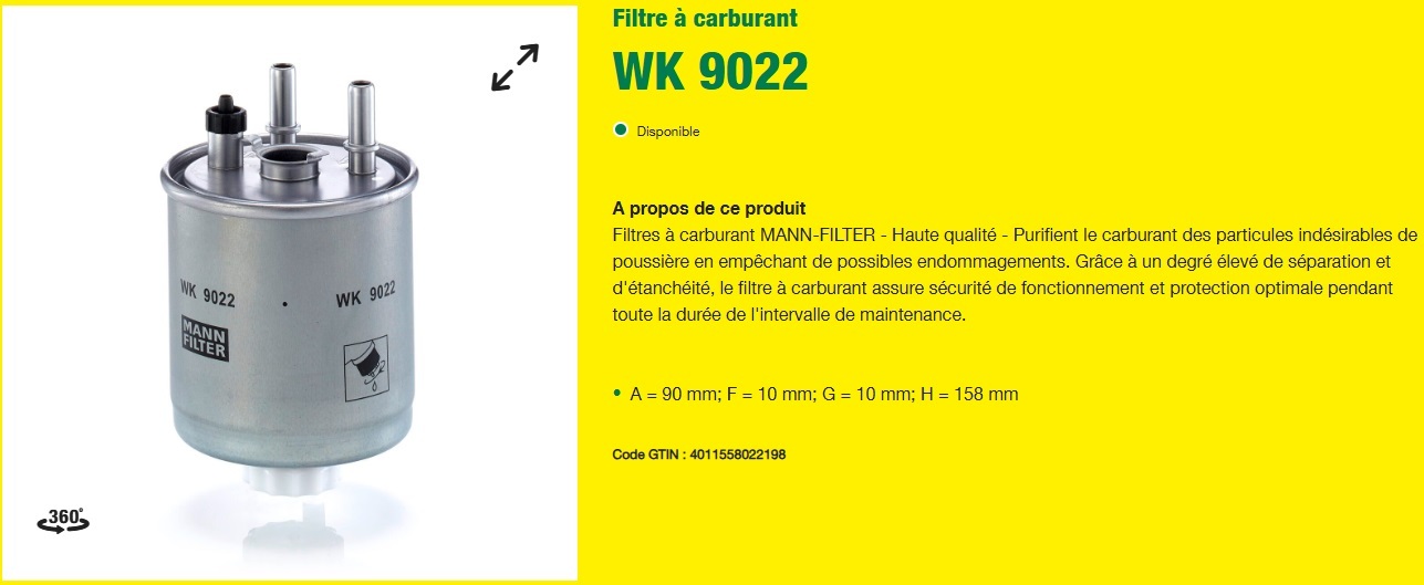 FILTRE A CARBURANT MANN FILTER EQUIVALENT HIFI SN 99163
