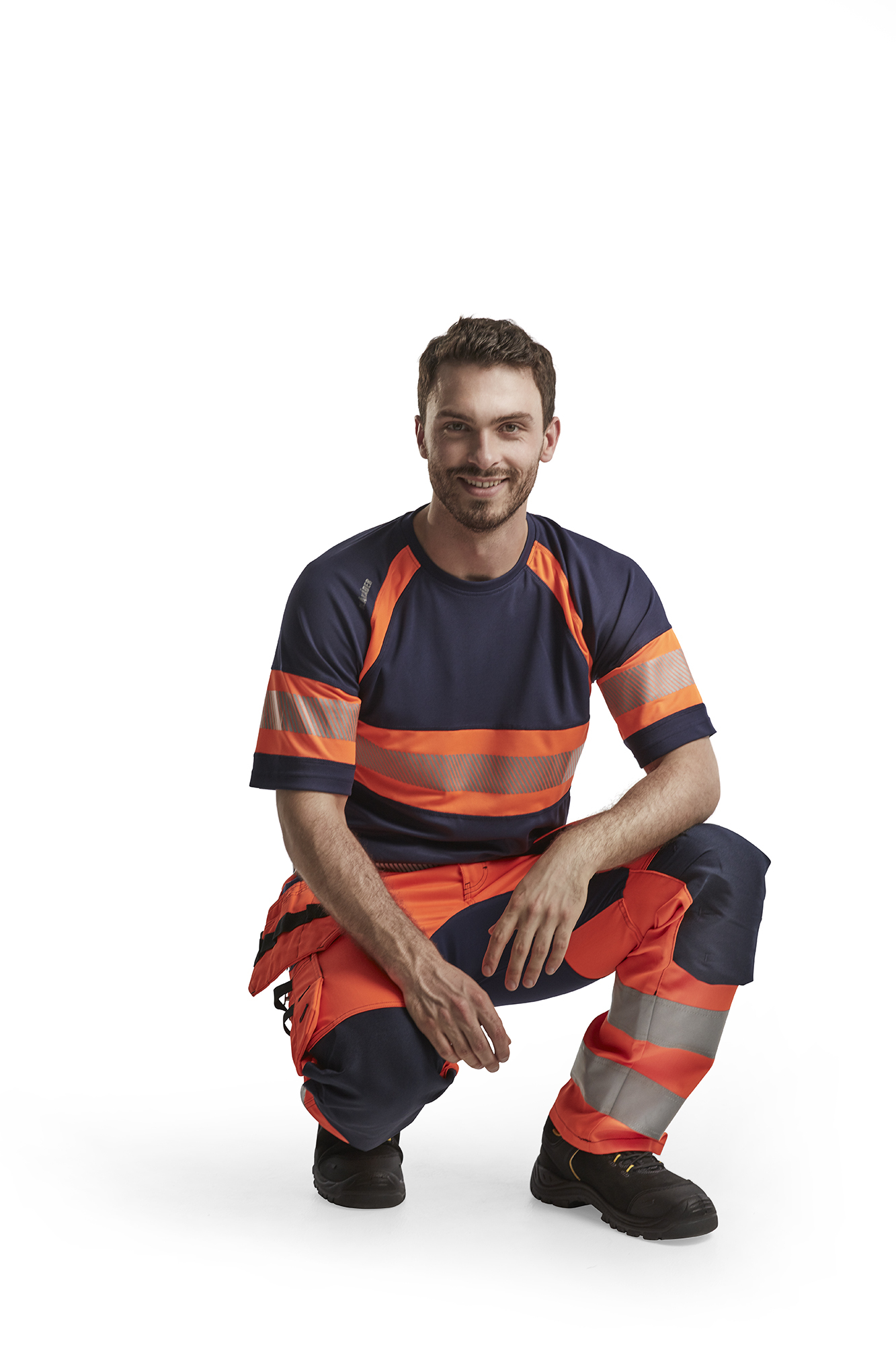 Pantalon artisan haute-visibilité +stretch Blåkläder 1552 Orange fluo/Marine Blaklader - 155218115389C
