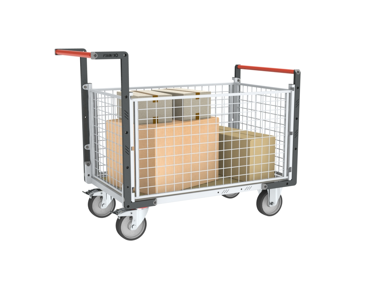 Chariot grillagé avec 2 dossiers + 2 ridelles plateau bois 1000x600 mm 500 kg - FIMM - 806724545