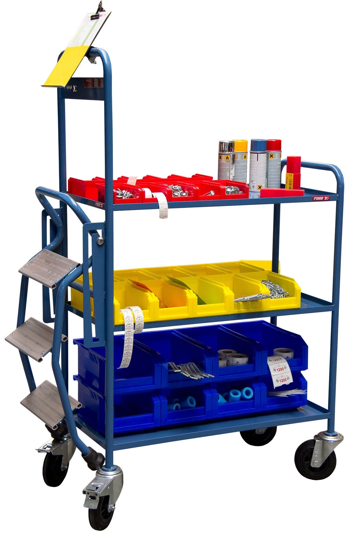 Servante escabeau 250 kg 3 plateaux tôle 935x435 mm FIMM - 880008419