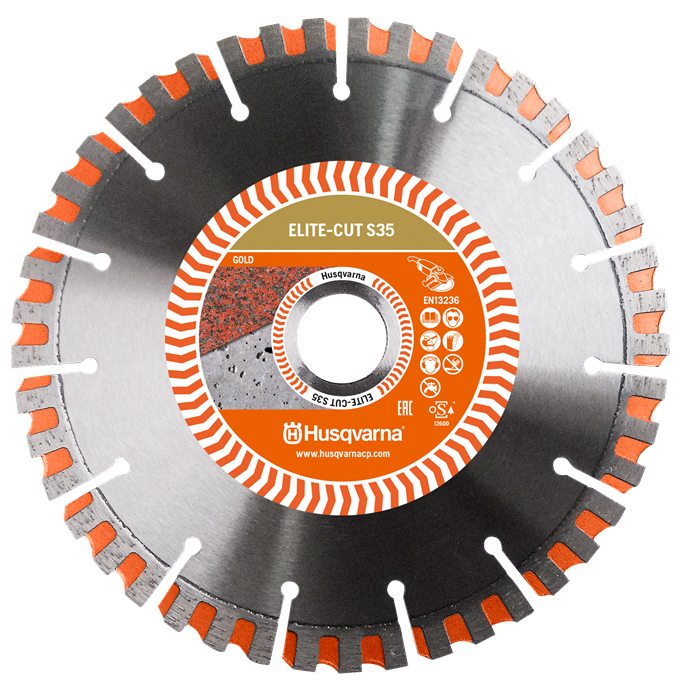 DISQUE DIAMANT HUSQVARNA ELITE CUT S35 POUR MEULEUSE D'ANGLE Ø 230 MM COUPE PIERRE NATURELLE ET BETON ALÉSAGE 22.2- 579804580