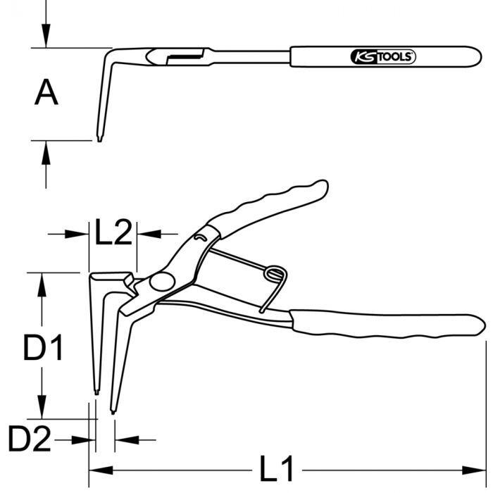 Pince à circlips pointes longues, coudée à 90°, L. 185 mm KSTOOLS - 5001037