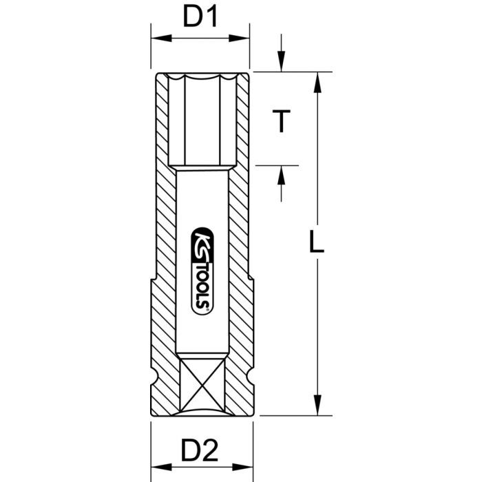Douille à chocs longue 6 pans pour jantes aluminium - vert - 19 mm KSTOOLS - 5151075