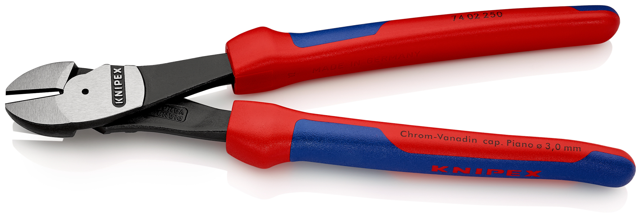 Pince coupante de côté à forte démultiplication - 250 mm, sur carte, sous blister - KNIPEX - 74 02 250 SB