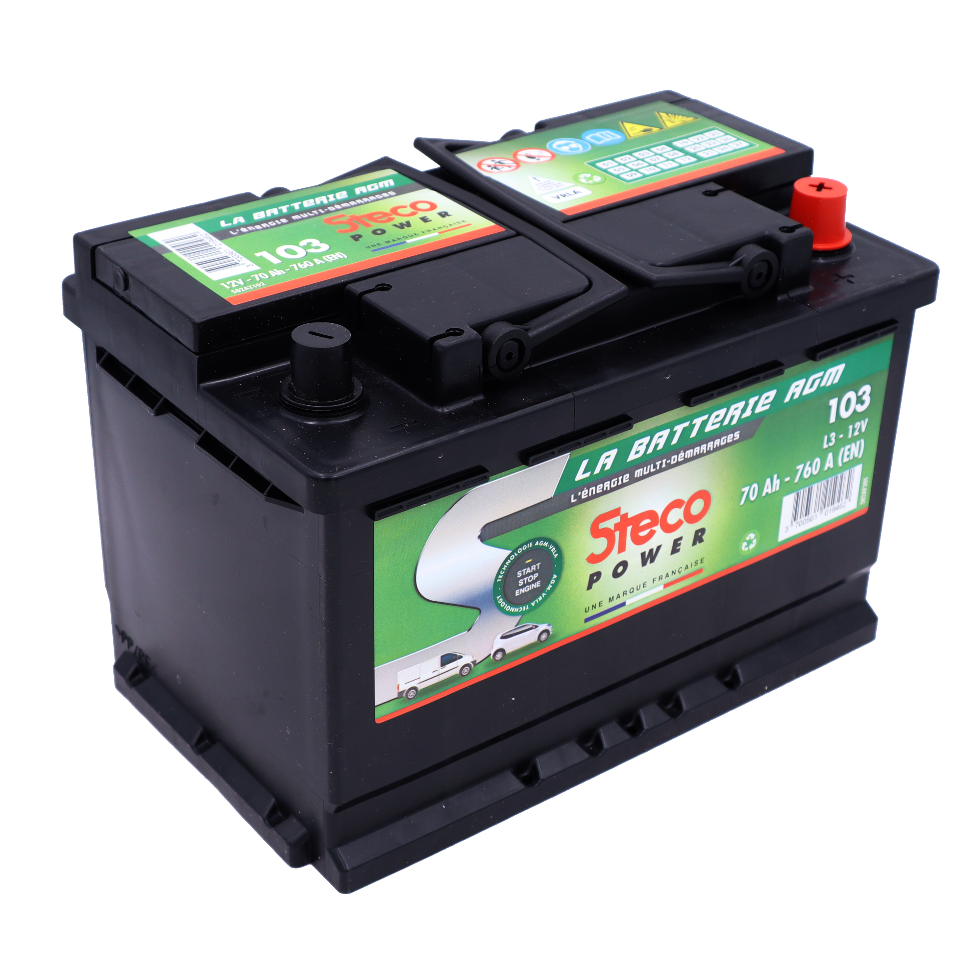 Batterie 12V 70Ah 760A 278x175x190 mm système start&stop + stecopower - 103