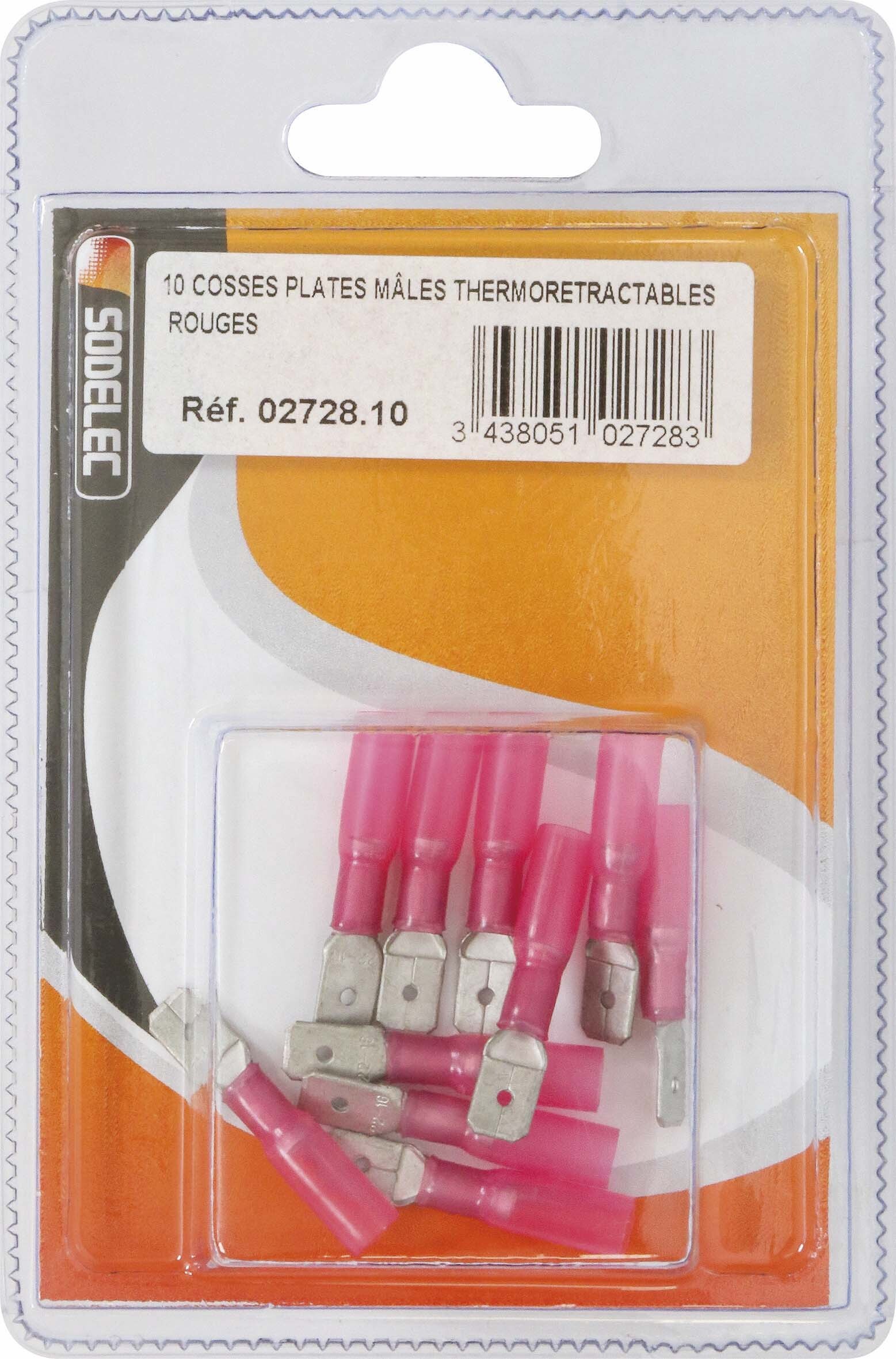 Sachet 10 cosses plates males thermoretractables rouge - 272810