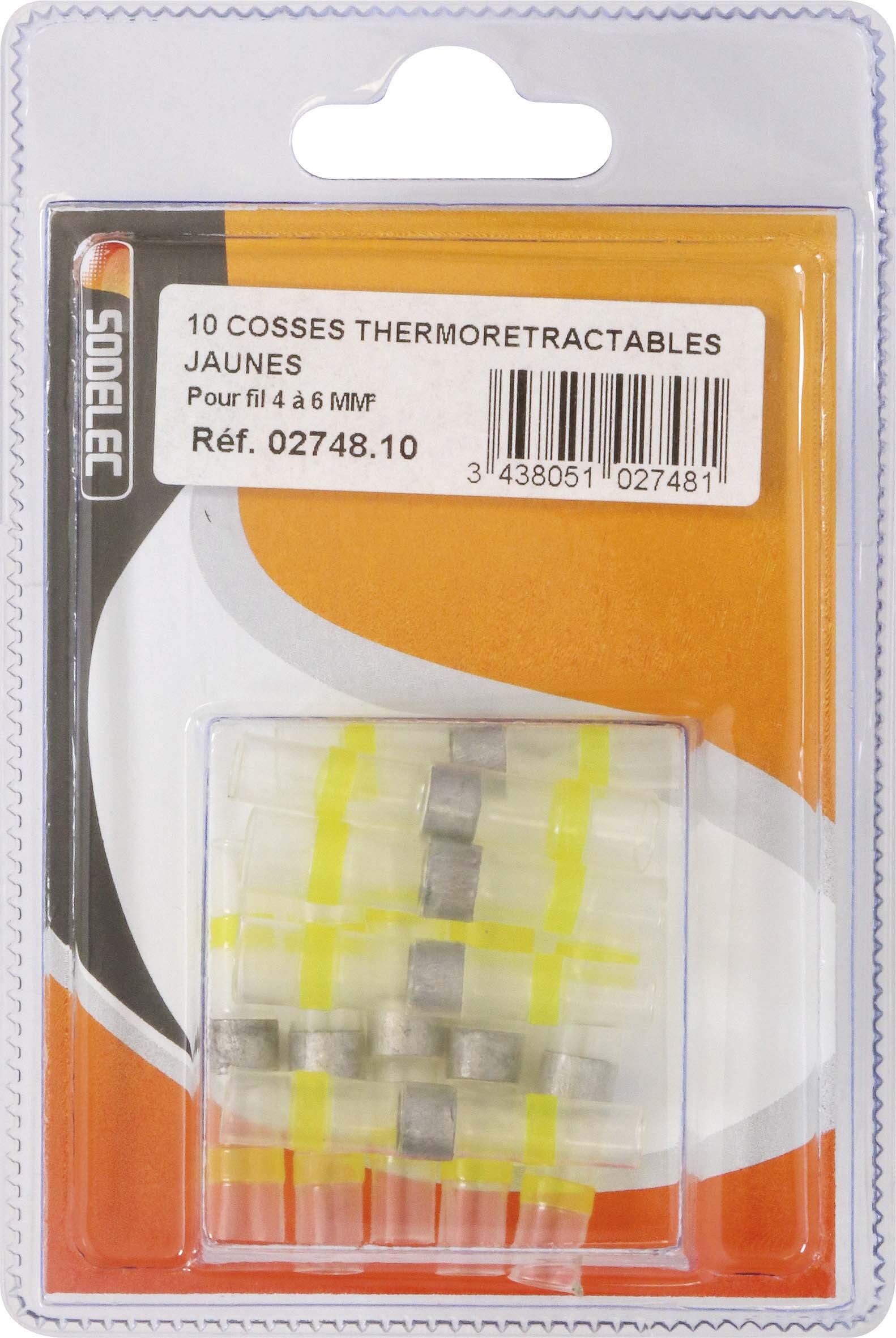 Sachet 10 cosses thermoretractables jaune pour fil 4 a 6mm² - 274810