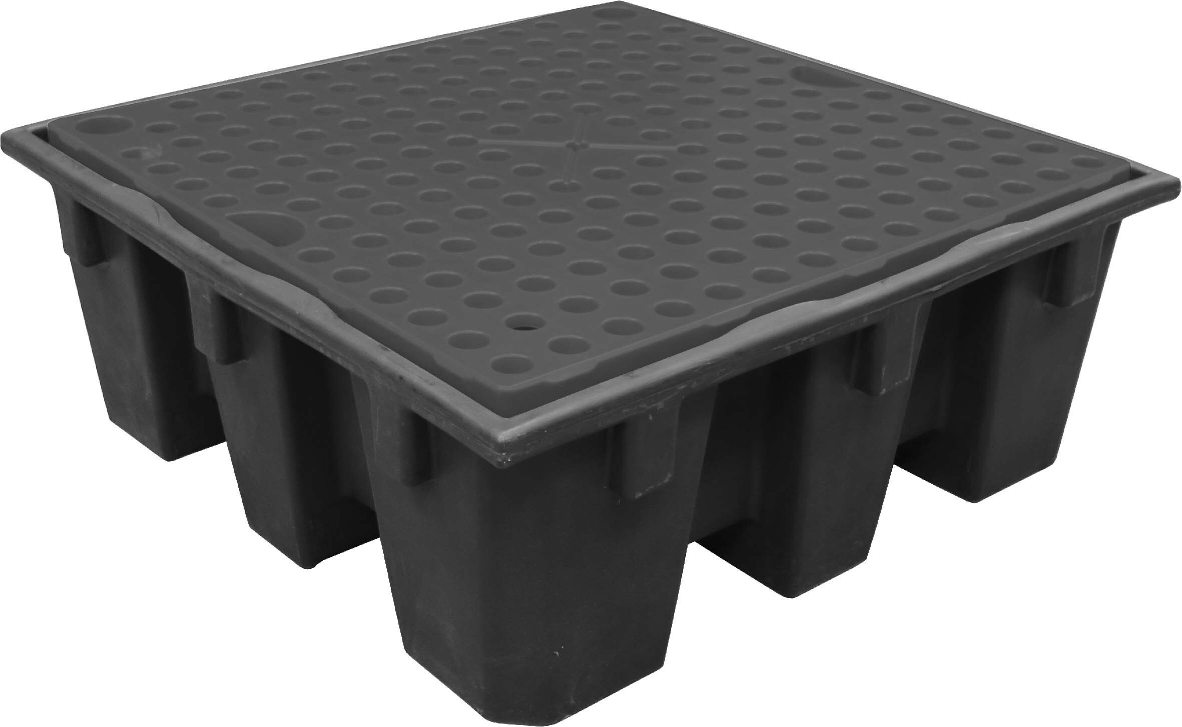 Bac de retention noir pe 4 futs 450l 1280x1280x485mm avec caillebottis et cale DRAKKAR EQUIPEMENT - 08462
