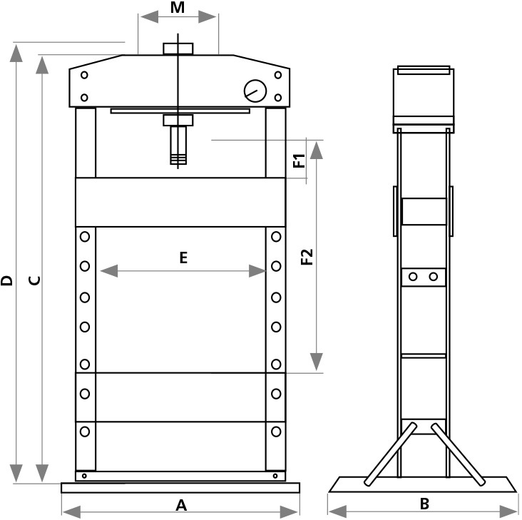 Presse d'atelier manuelle et pneumatique 50t - DRAKKAR - 10550