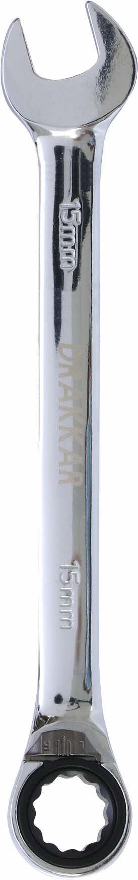 Cle mixte coudee cliquet 15mm 72 dents dt /carte DRAKKAR TOOLS - 12683