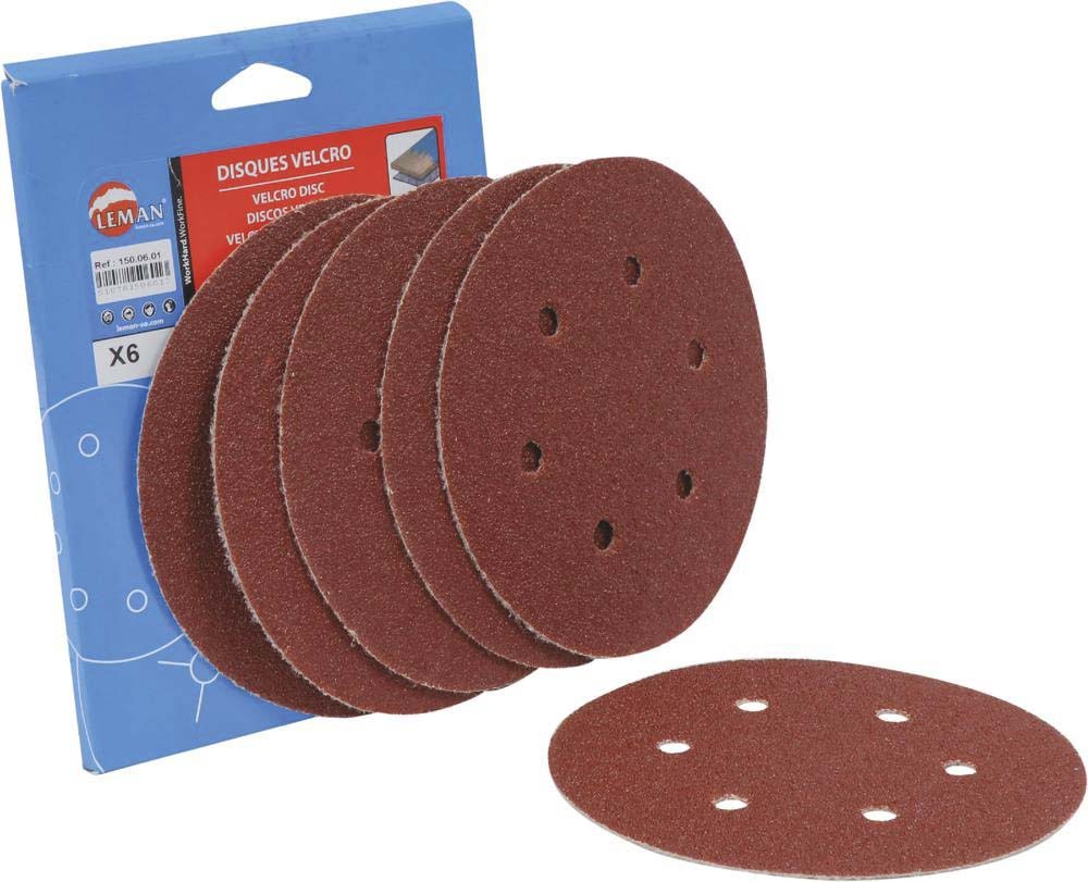 Disque abrasif velcro 150mm 6 trous - lot de 6 pcs - 14117