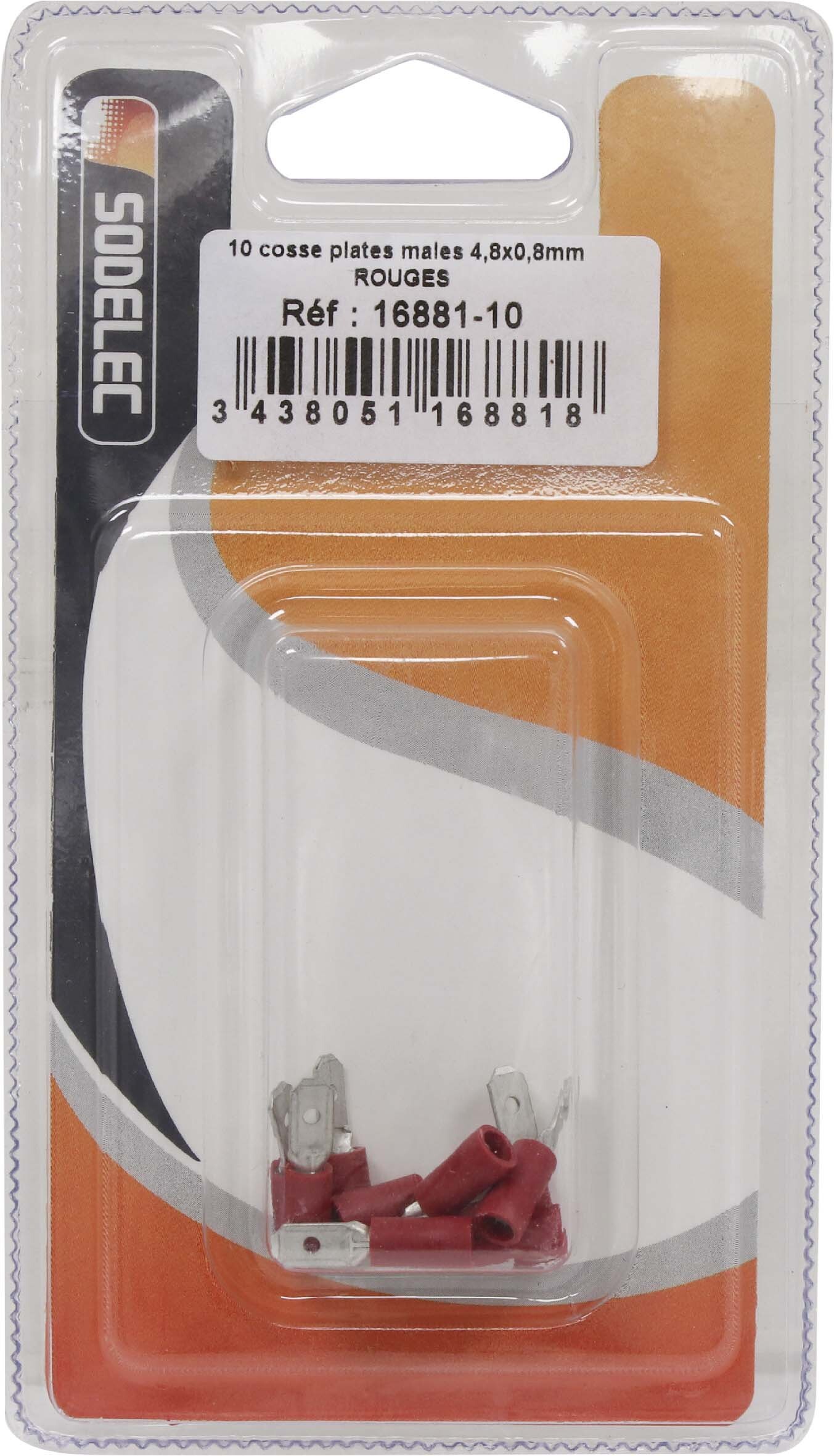 10 cosses plates males 48x08mm rouges en blister - 1688110