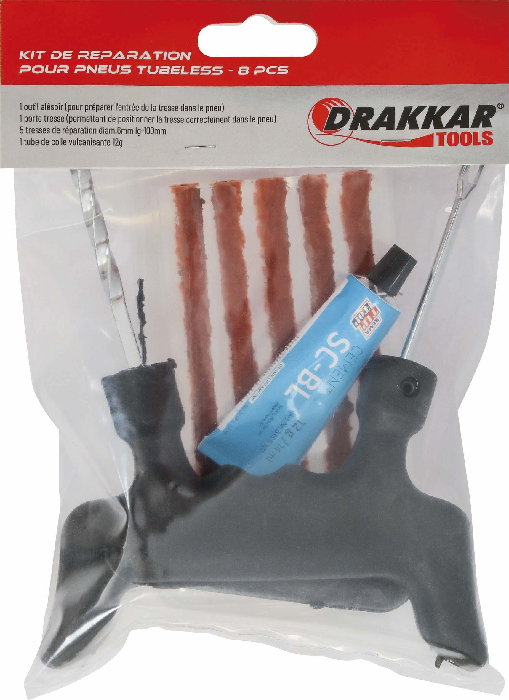 Kit de réparation pour pneus Tubeless - 8 pcs DRAKKAR TOOLS - 17296