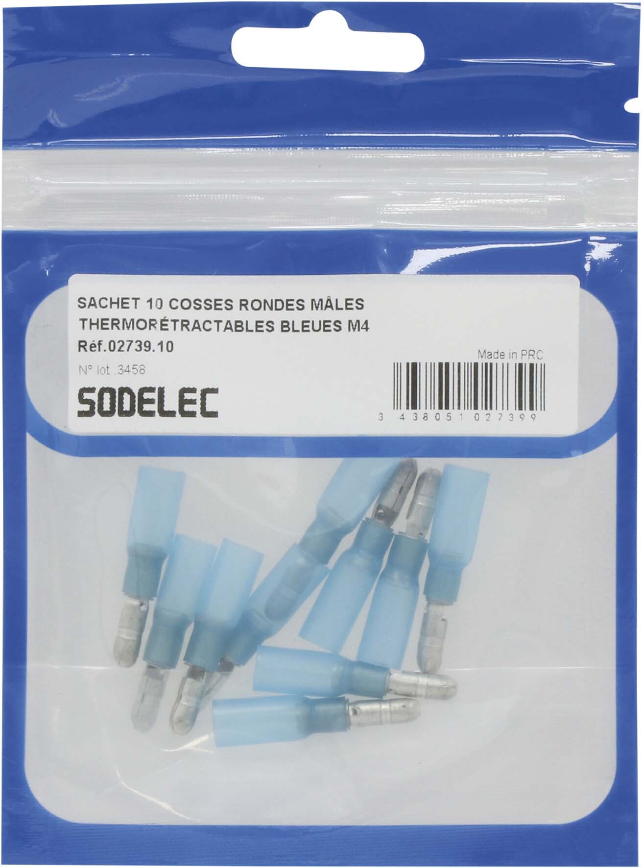 Sachet 10 cosses rondes males thermoretractables bleues m4 - 273910