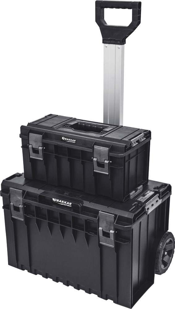 Servante sur roues x 2 boîtes de rangement + poignée télescopique 600x460x765mm DRAKKAR EQUIPEMENT - 72731