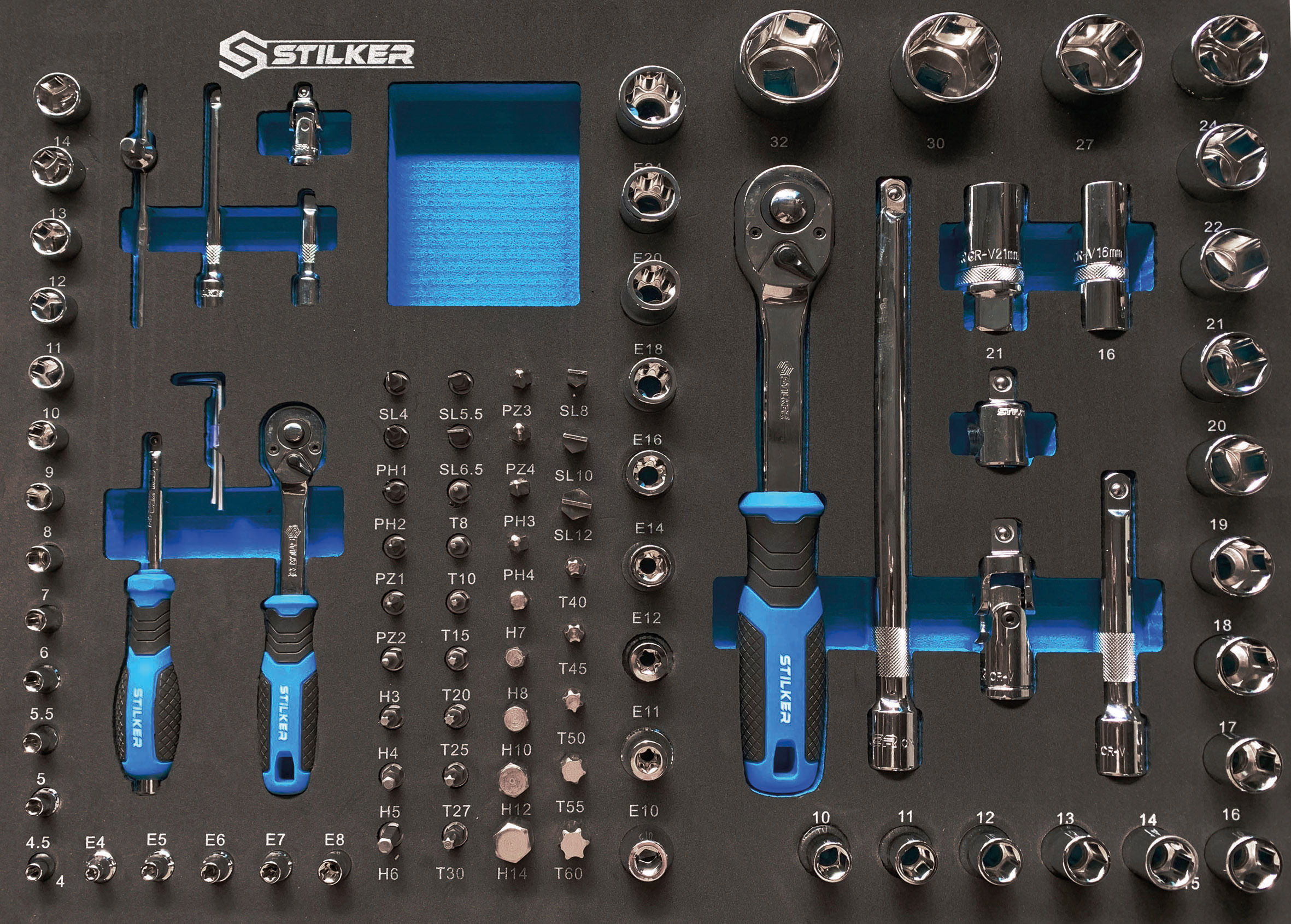 Servante d'atelier 7 tiroirs composée de 147 outils - modules mousses STILKER - 83932