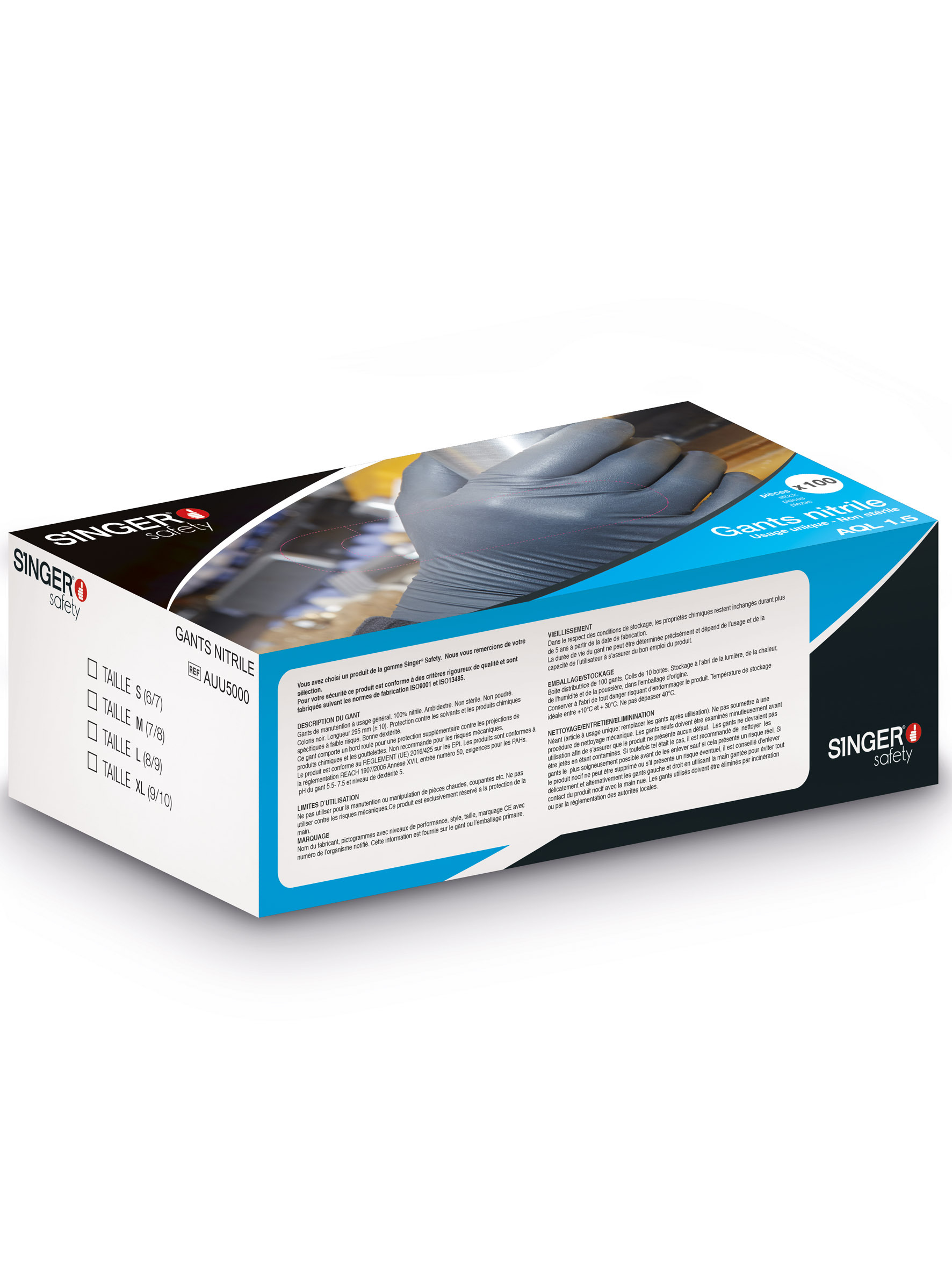 Gant nitrile Boîte de 100 gants - SINGER - AUU5000