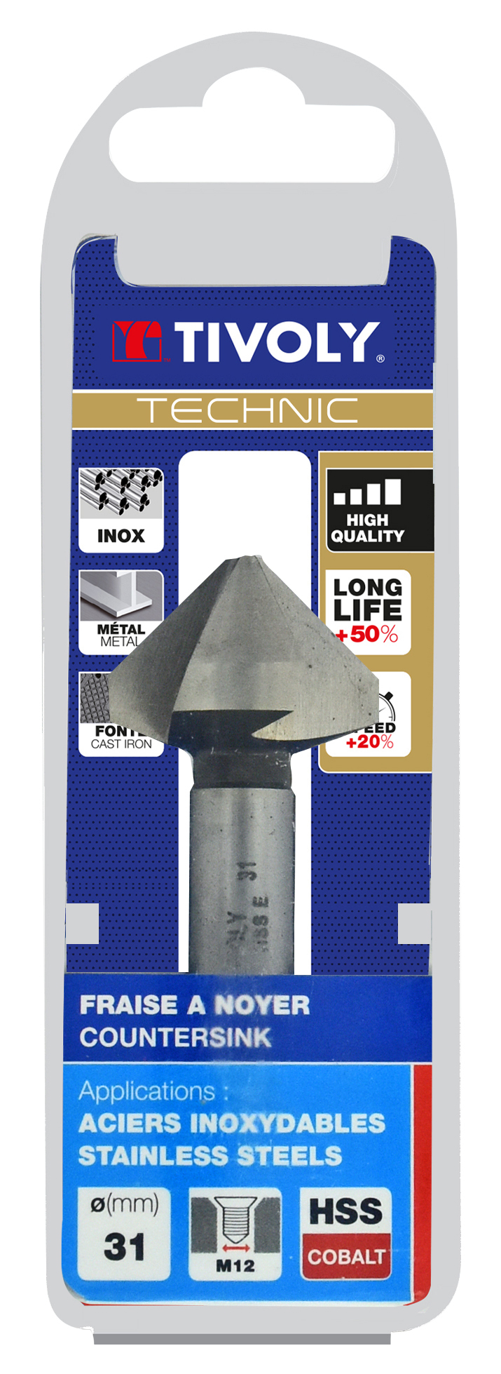 Fraise à noyer 90° HSS-E5 -DIN 335C -Queue cylindrique / Ø: 31 / L: 71 TIVOLY - 10331623100