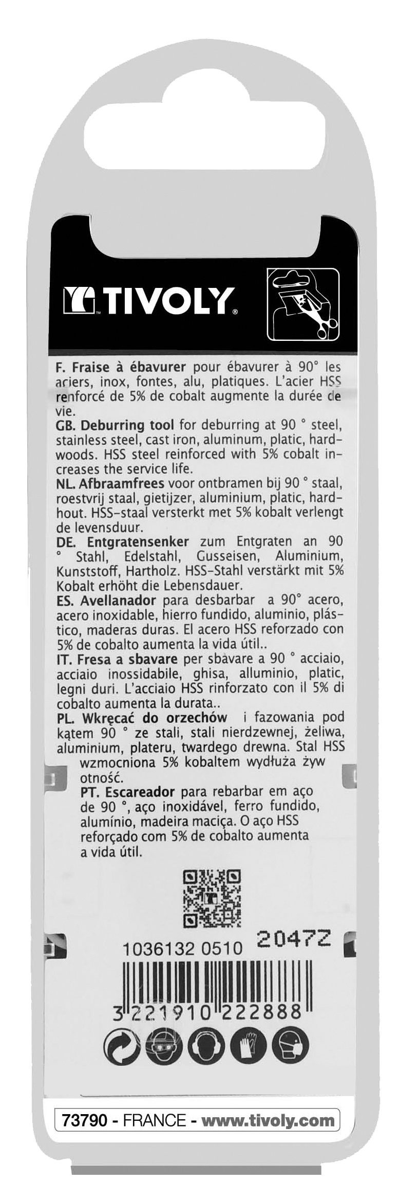 Fraise à ébavurer à trou 90° HSS-E5 -TivolyNorm -Queue cylindrique / Ø: 5-10 / L: 48 TIVOLY - 10361320510