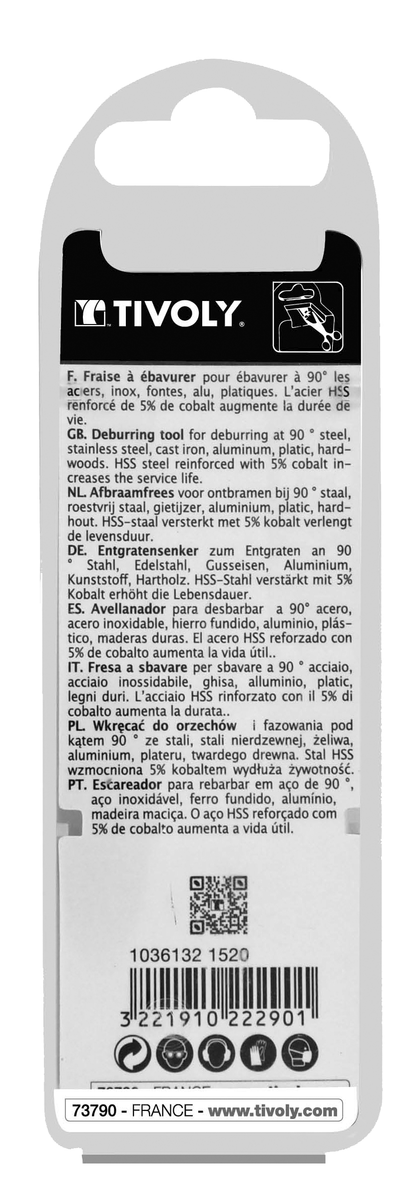 Fraise à ébavurer à trou 90° HSS-E5 -TivolyNorm -Queue cylindrique / Ø: 15-20 / L: 85 TIVOLY - 10361321520