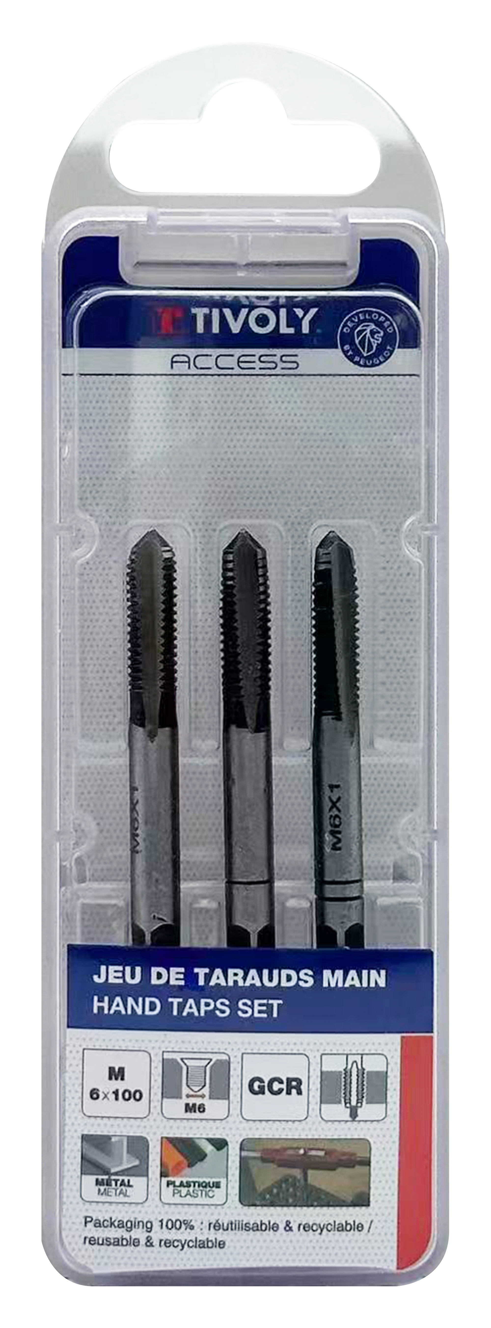 Jeu de 3 tarauds main -M -Acier au Chrome (Blister) / Ø: 6 X 1 TIVOLY - 1050012060100