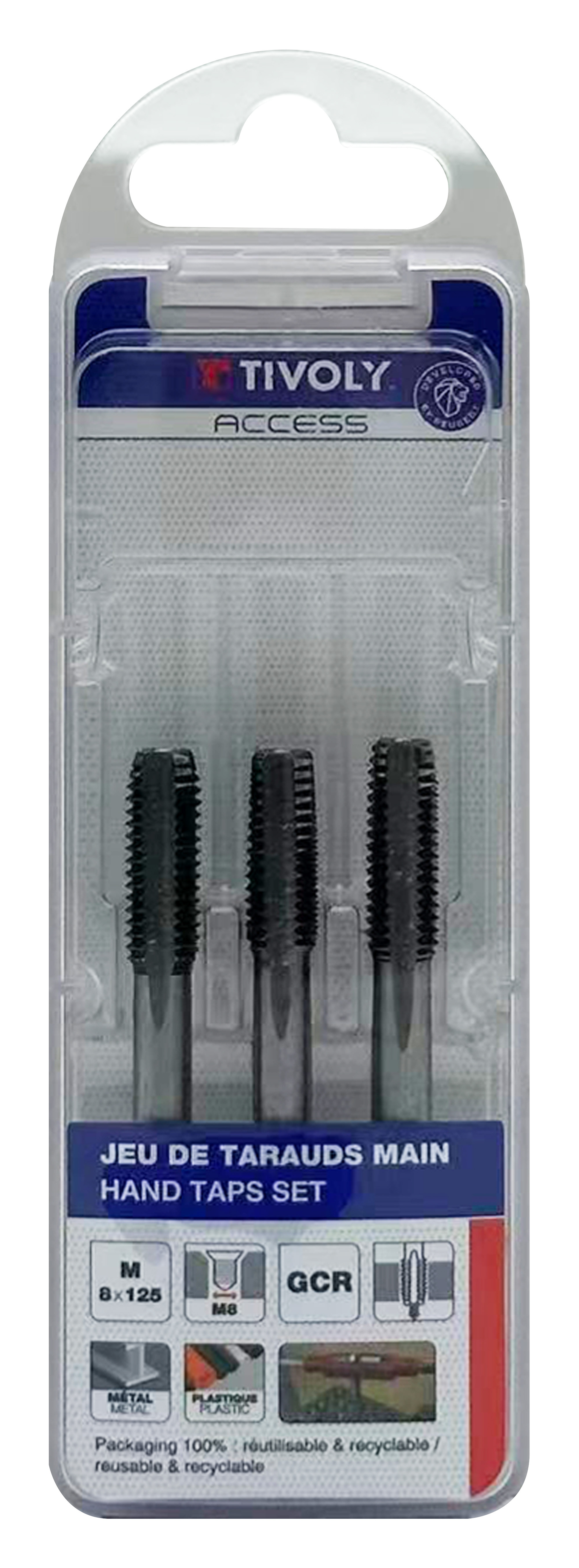 Jeu de 3 tarauds main -M -Acier au Chrome (Blister) / Ø: 8 X 1.25 TIVOLY - 1050012080125