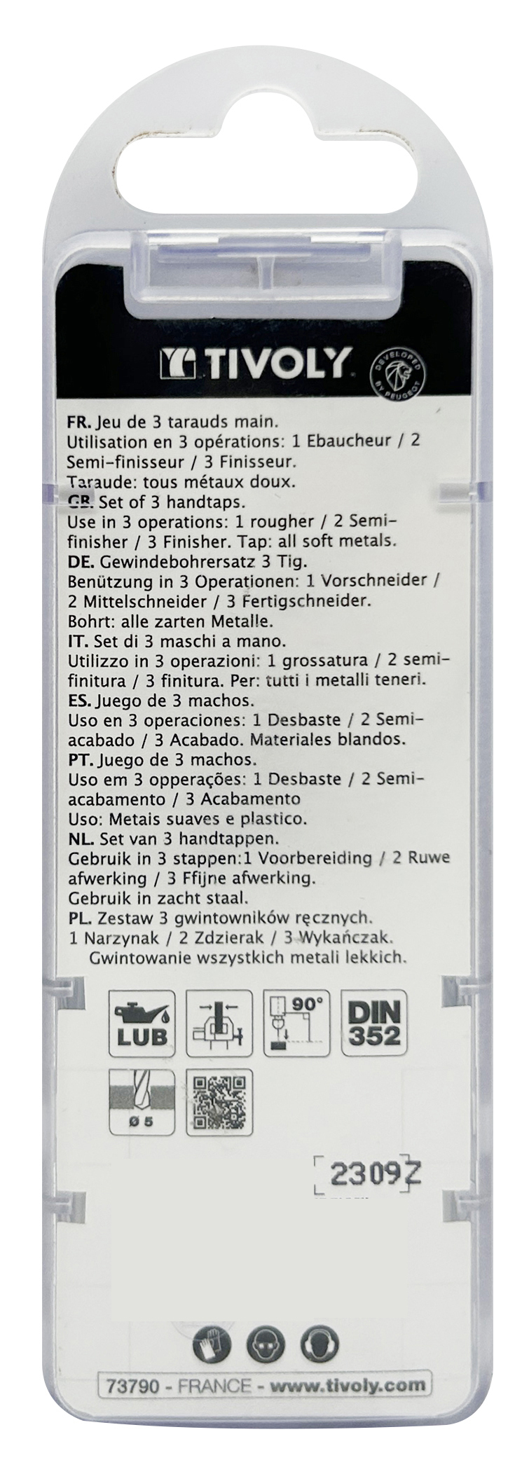 Jeu de 3 tarauds main -M -Acier au Chrome (Blister) / Ø: 8 X 1.25 TIVOLY - 1050012080125