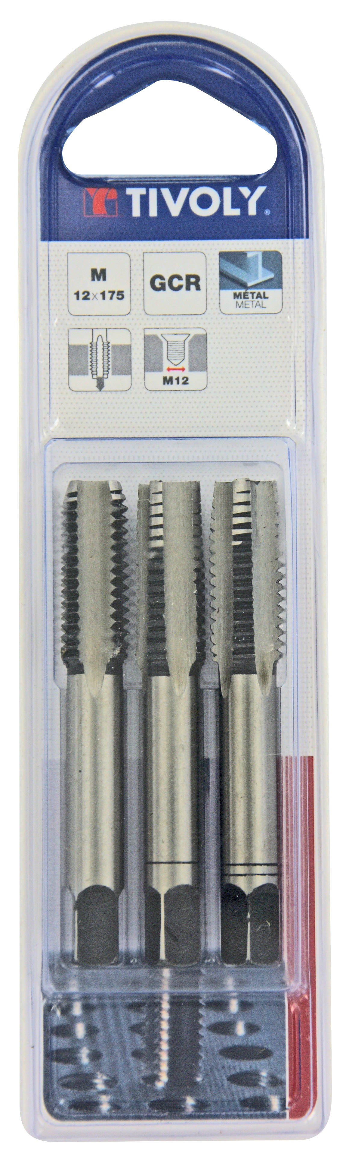 Jeu de 3 tarauds main -M -Acier au Chrome (Blister) / Ø: 12 X 1.75 TIVOLY - 1050012120175