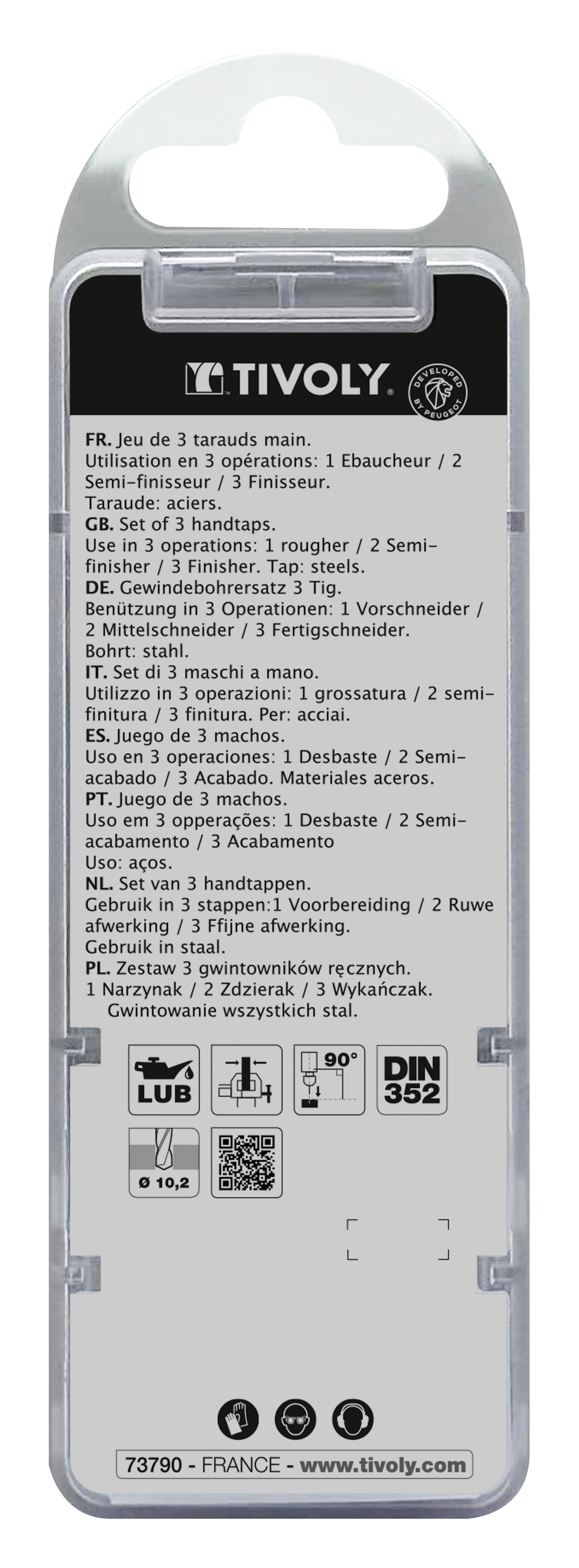 Jeu de 3 tarauds main HSS -M -DIN352 (Blister) / Ø: 8 X 1.25 TIVOLY - 1050052080125