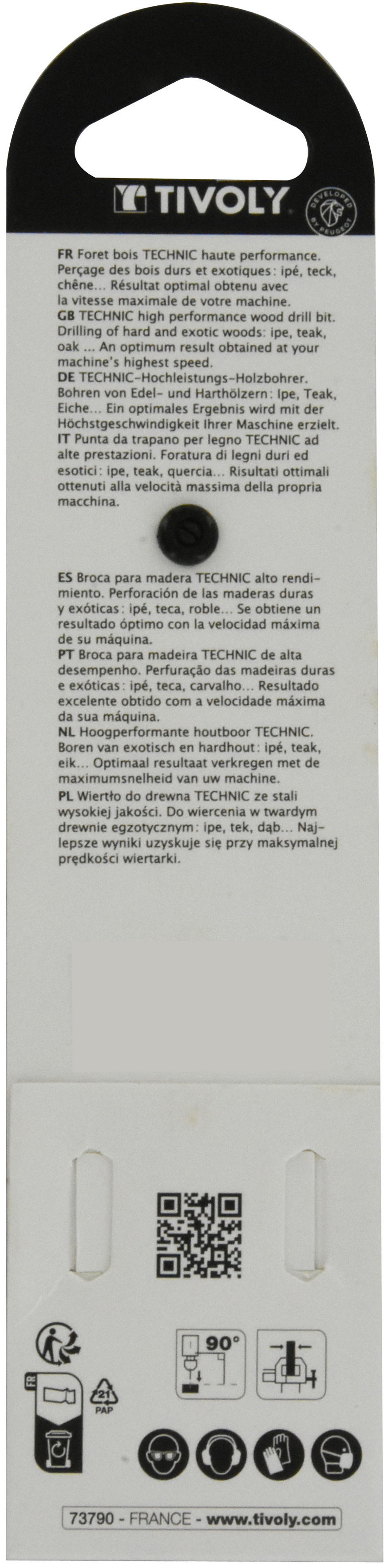 Mèche bois plate -Queue hexagonale -Corps renforcé (Blister) / L: 164 Ø: 30 TIVOLY - 10802523000