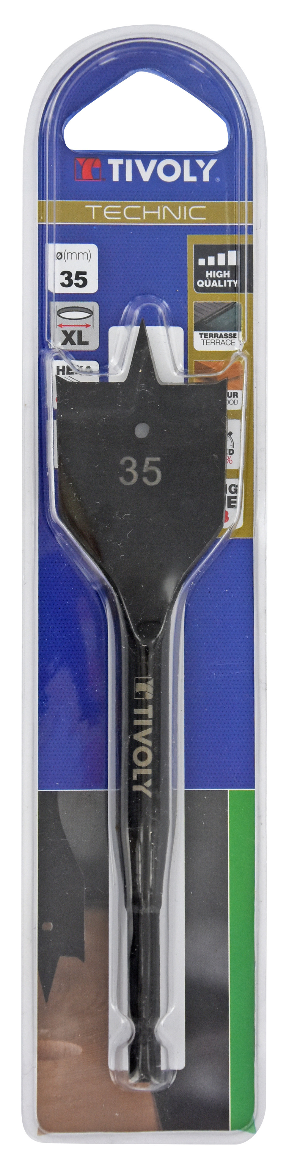 Mèche bois plate -Queue hexagonale -Corps renforcé (Blister) / L: 164 Ø: 35 TIVOLY - 10802523500