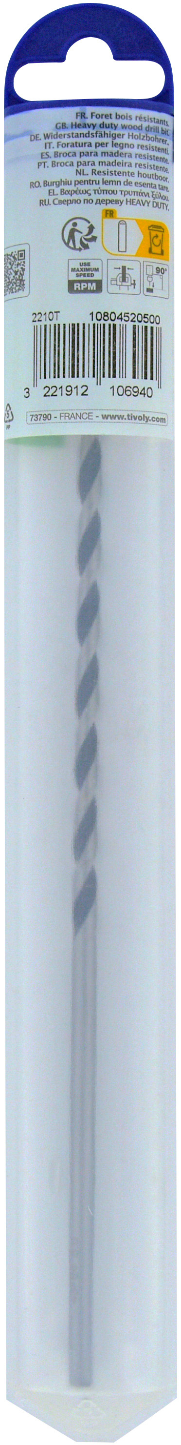 Foret bois 3 pointes L250mm -Queue cylindrique (Blister) / L: 250 Ø: 5 TIVOLY - 10804520500