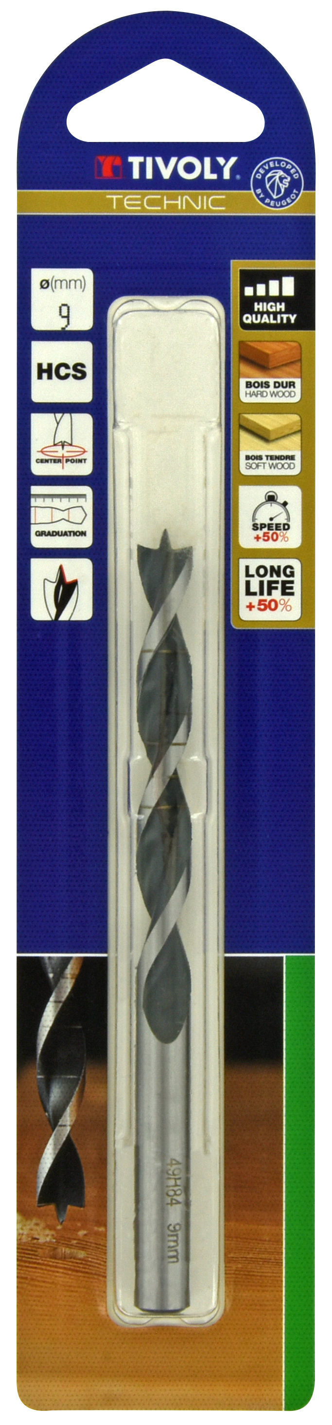 Foret bois 3 pointes -Queue cylindrique -Gradué SLR (Blister) / L: 125 Ø: 9 TIVOLY - 10863820900