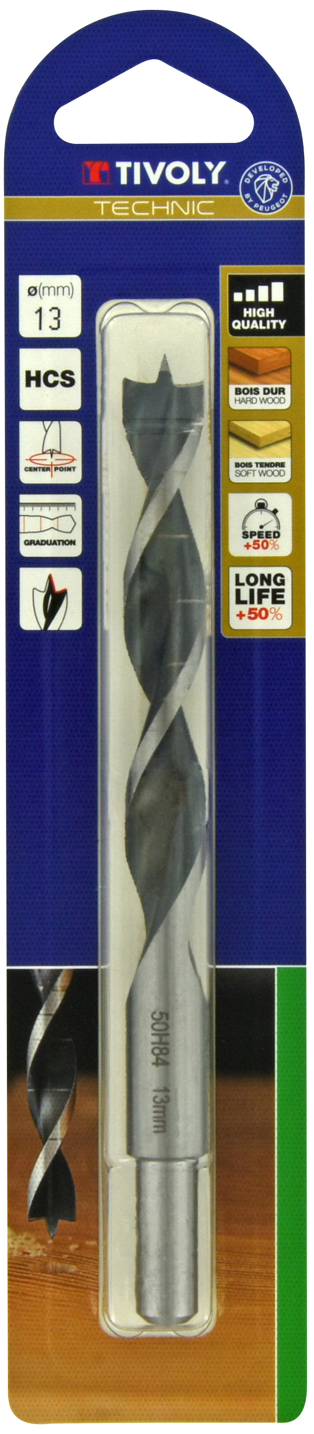 Foret bois 3 pointes -Queue cylindrique -Gradué SLR (Blister) / L: 151 Ø: 13 TIVOLY - 10863821300