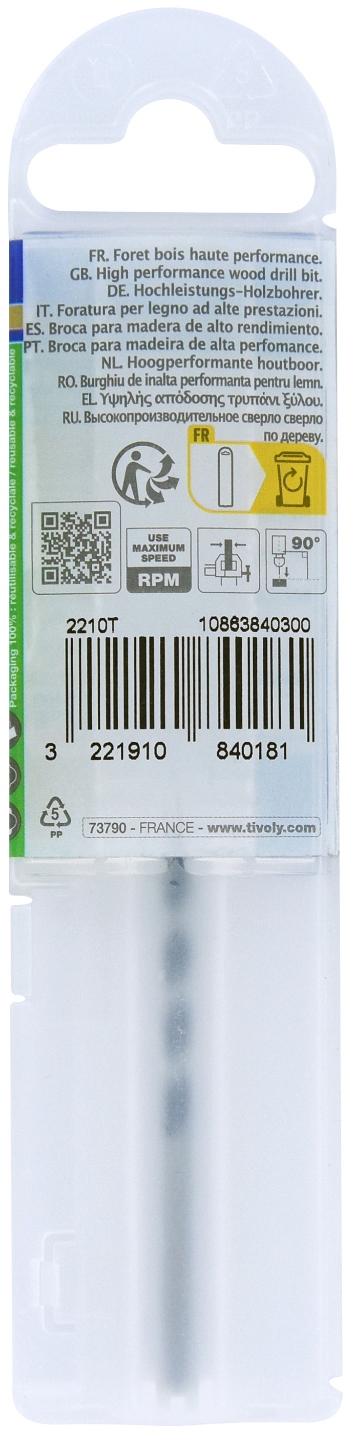 Foret bois 3 pointes -Queue cylindrique -Gradué SLR / L: 61 Ø: 3 TIVOLY - 10863840300