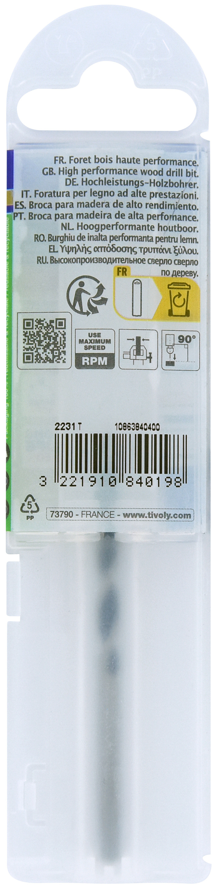 Foret bois 3 pointes -Queue cylindrique -Gradué SLR / L: 75 Ø: 4 TIVOLY - 10863840400