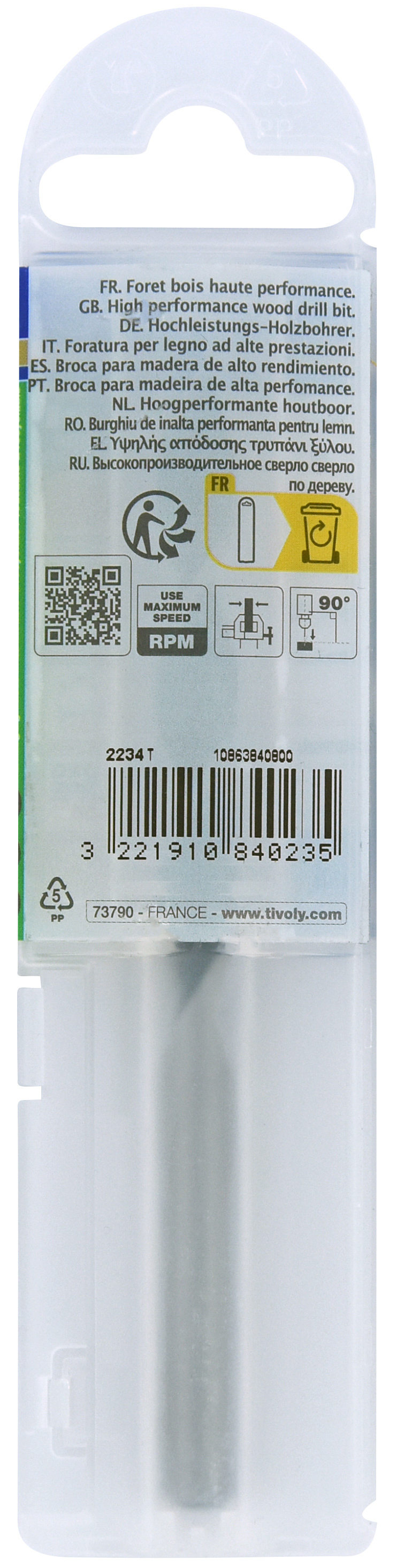 Foret bois 3 pointes -Queue cylindrique -Gradué SLR / L: 117 Ø: 8 TIVOLY - 10863840800