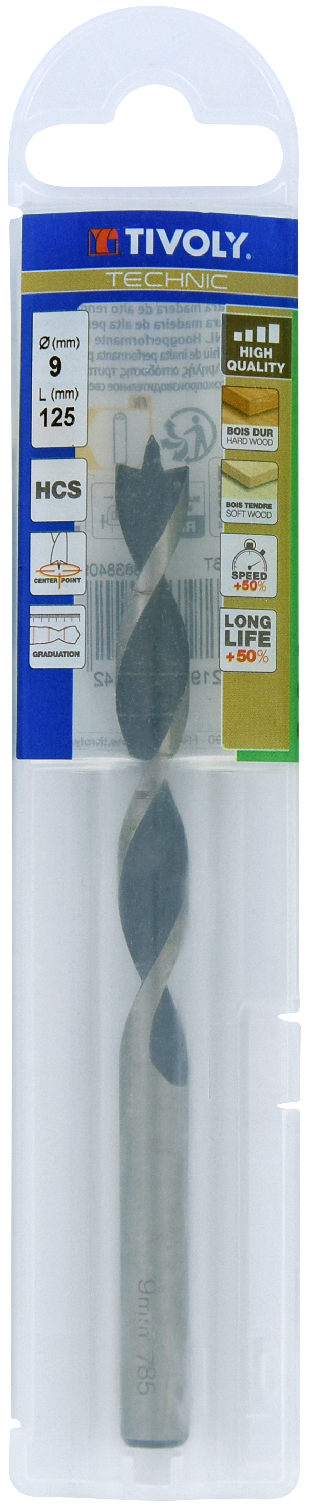 Foret bois 3 pointes -Queue cylindrique -Gradué SLR / L: 125 Ø: 9 TIVOLY - 10863840900