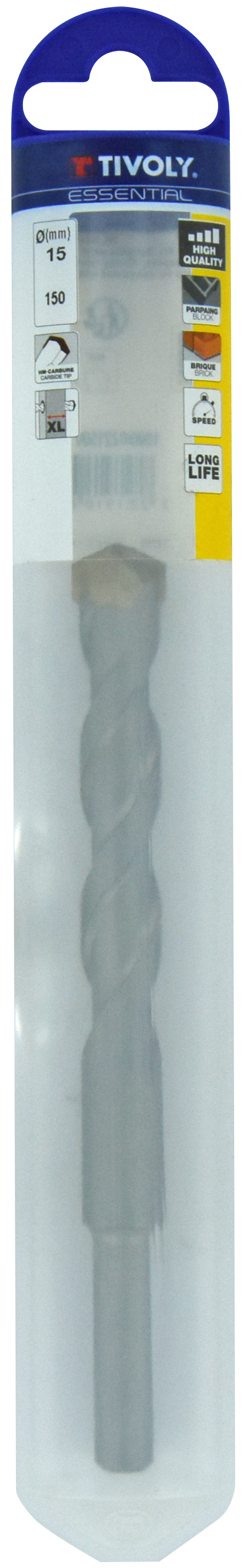 Foret bétons -Queue cylindrique (Blister) / L: 150 Ø: 15 TIVOLY - 10900221500