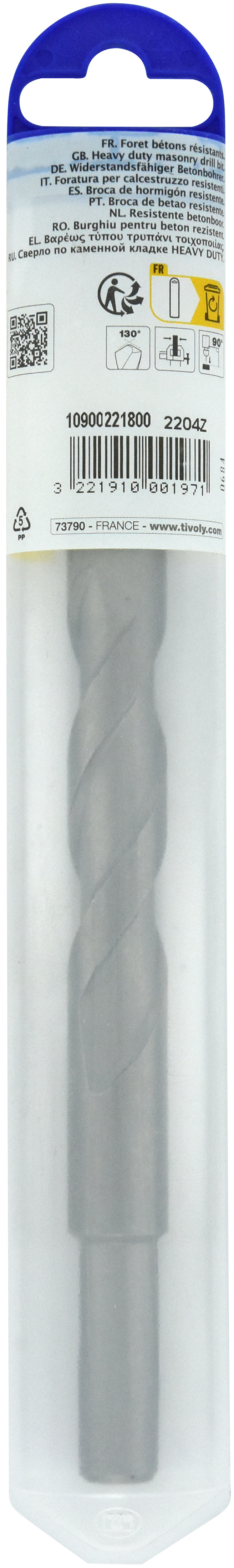 Foret bétons -Queue cylindrique (Blister) / L: 160 Ø: 18 TIVOLY - 10900221800