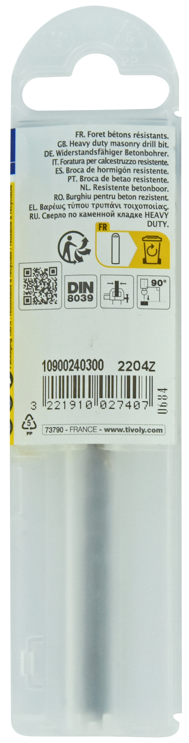 Foret bétons -Queue cylindrique (Etui plastique) / L: 60 Ø: 3 TIVOLY - 10900240300