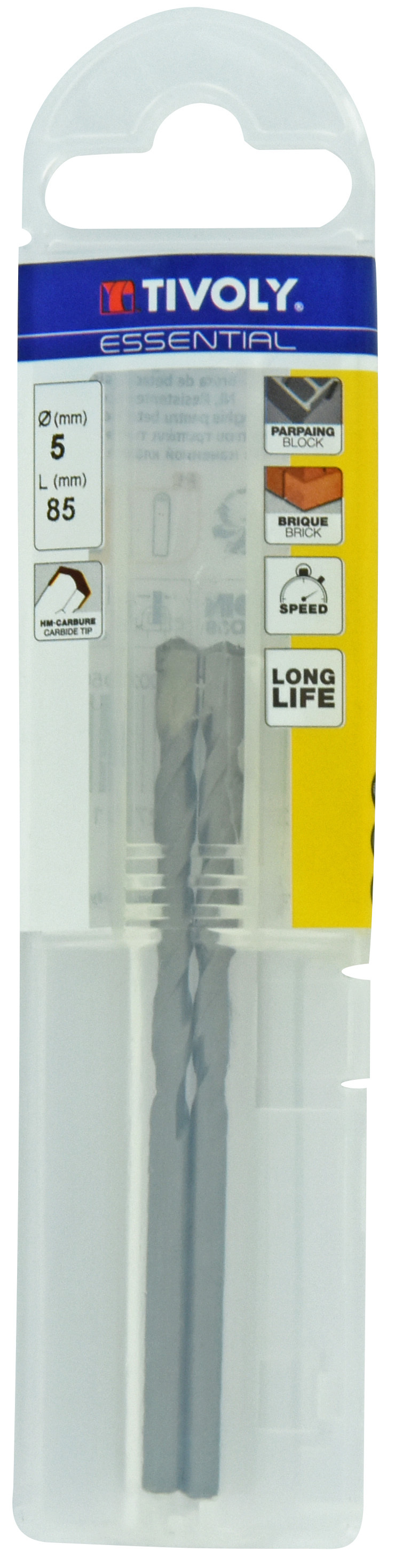 Foret bétons -Queue cylindrique (Etui plastique) / L: 85 Ø: 5 TIVOLY - 10900240500