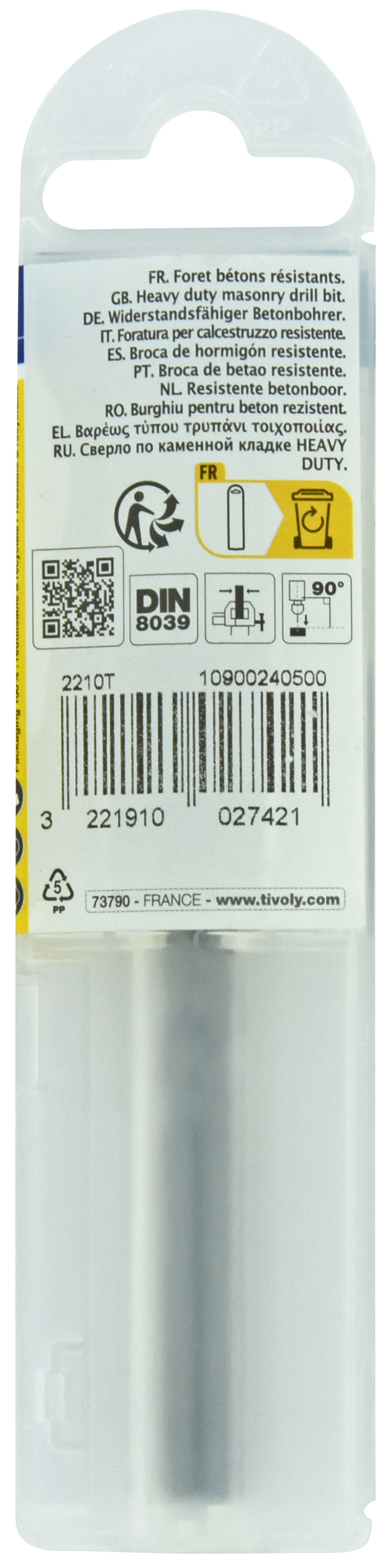 Foret bétons -Queue cylindrique (Etui plastique) / L: 85 Ø: 5 TIVOLY - 10900240500