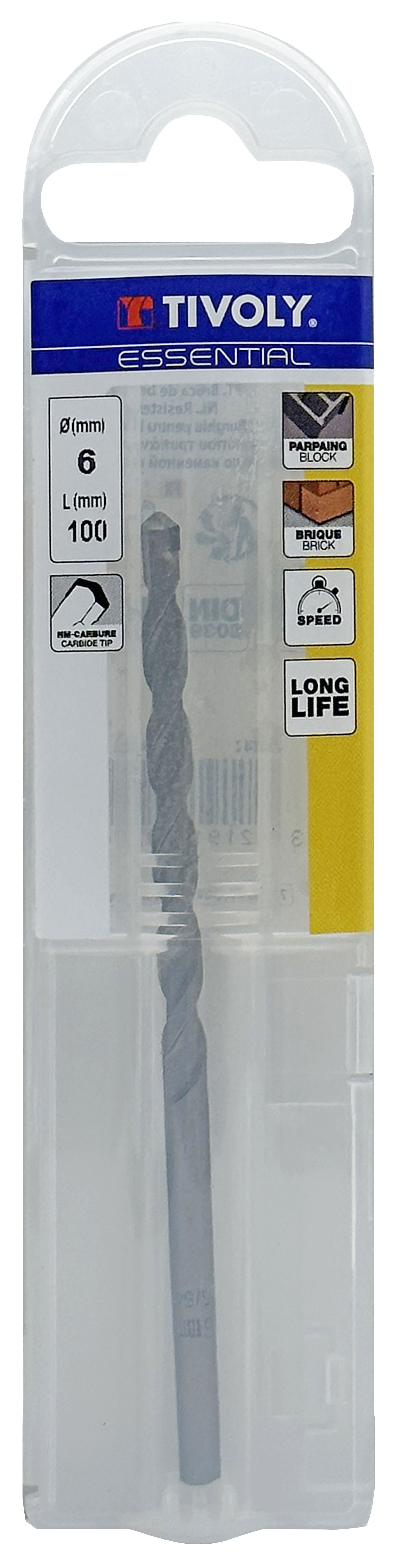 Foret bétons -Queue cylindrique (Etui plastique) / L: 100 Ø: 6 TIVOLY - 10900240600