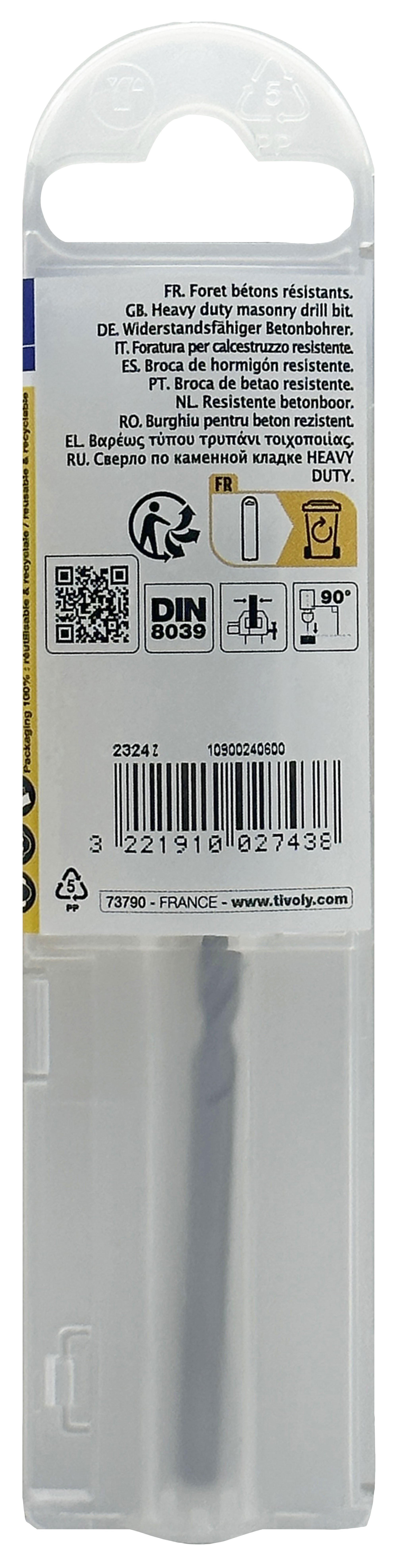 Foret bétons -Queue cylindrique (Etui plastique) / L: 100 Ø: 6 TIVOLY - 10900240600