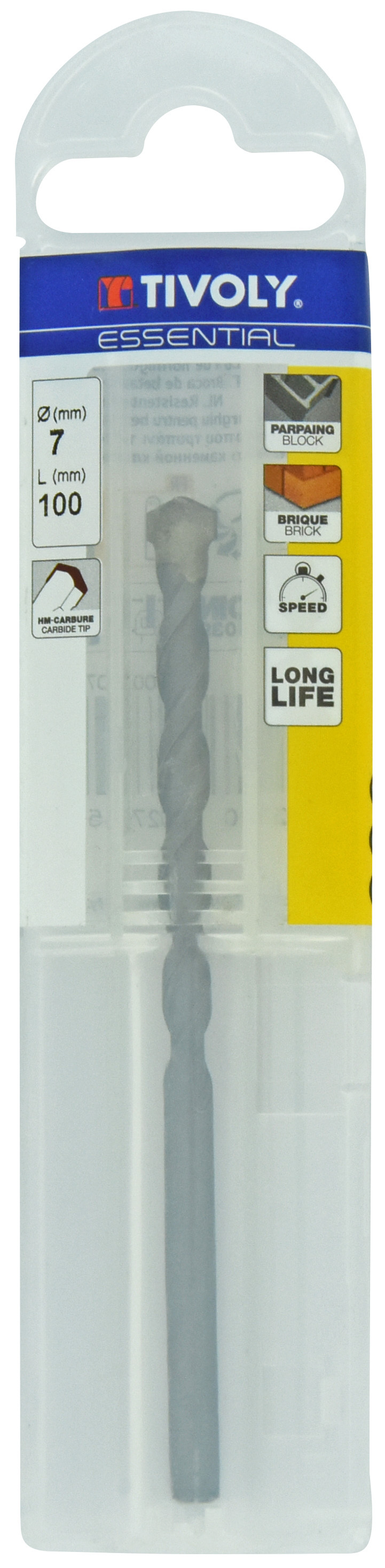 Foret bétons -Queue cylindrique (Etui plastique) / L: 100 Ø: 7 TIVOLY - 10900240700