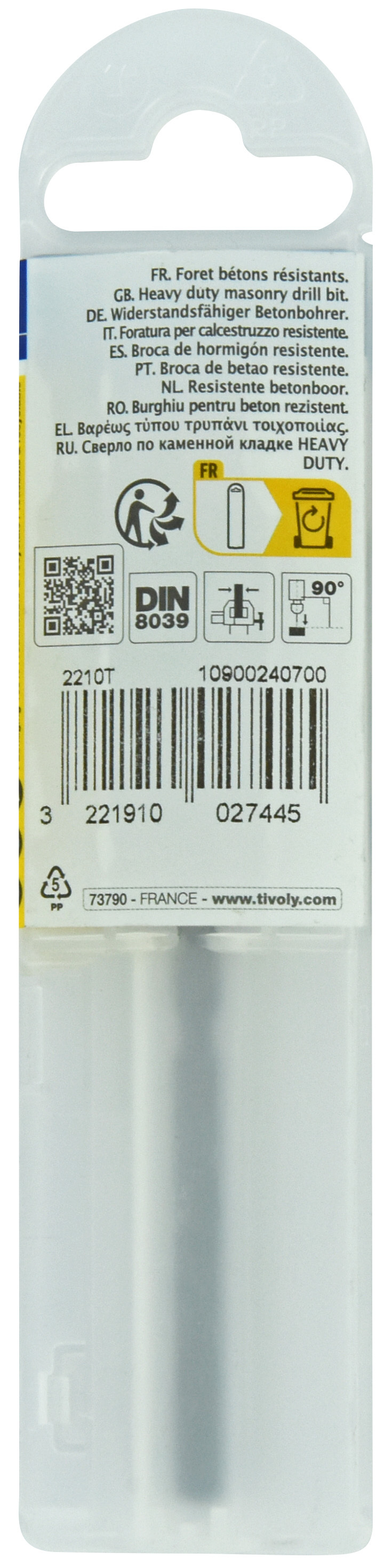 Foret bétons -Queue cylindrique (Etui plastique) / L: 100 Ø: 7 TIVOLY - 10900240700