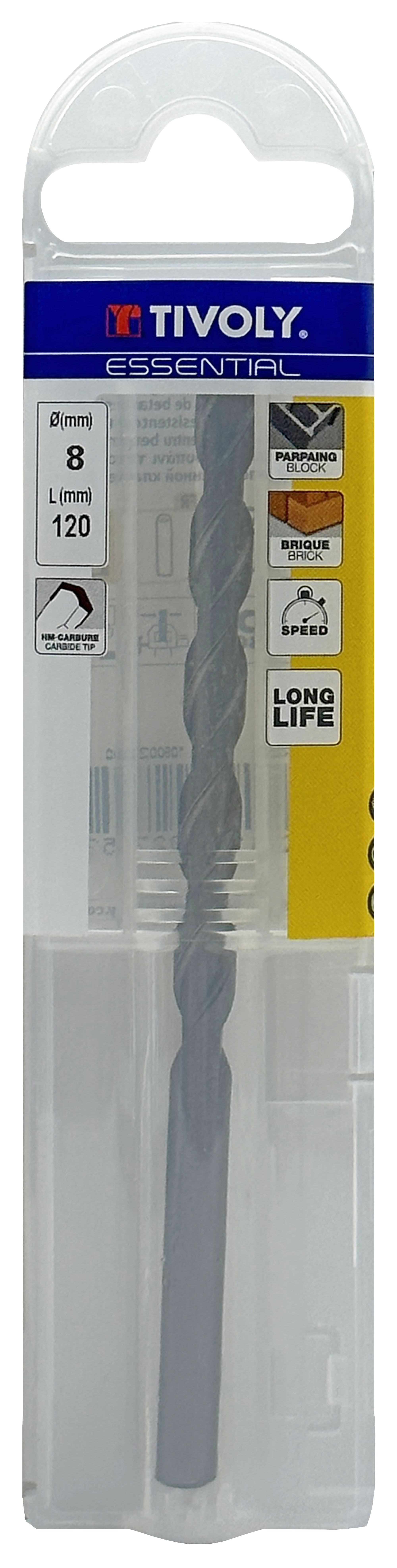 Foret bétons -Queue cylindrique (Etui plastique) / L: 120 Ø: 8 TIVOLY - 10900240800