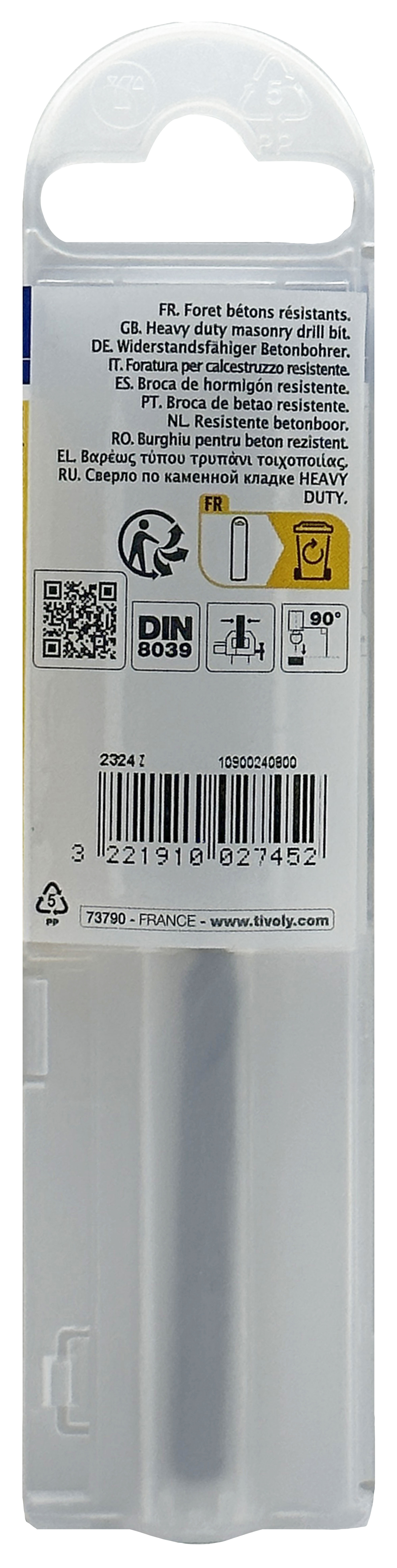 Foret bétons -Queue cylindrique (Etui plastique) / L: 120 Ø: 8 TIVOLY - 10900240800